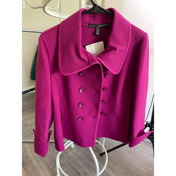 VTG 80s Linda Allard Ellen Tracy Handmade Wool Coat Magenta 8P RY10366 New - Picture 6 of 15